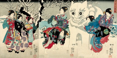 Amusements of the First Snow Fall. Utagawa Kuniyoshi